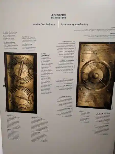 Detailing the back and front views and functions of the Antikythera Mechanism.